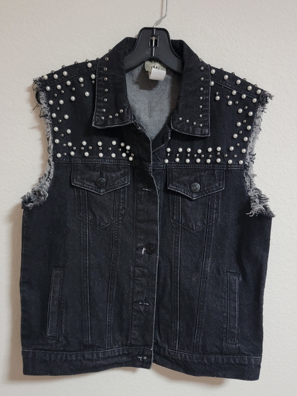 Vocal Embellished Black Denim Vest